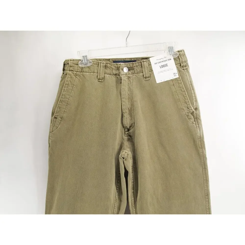 NWT Abercrombie & Fitch Men's Baggy Jeans Pants 30x32 Khaki Olive Green